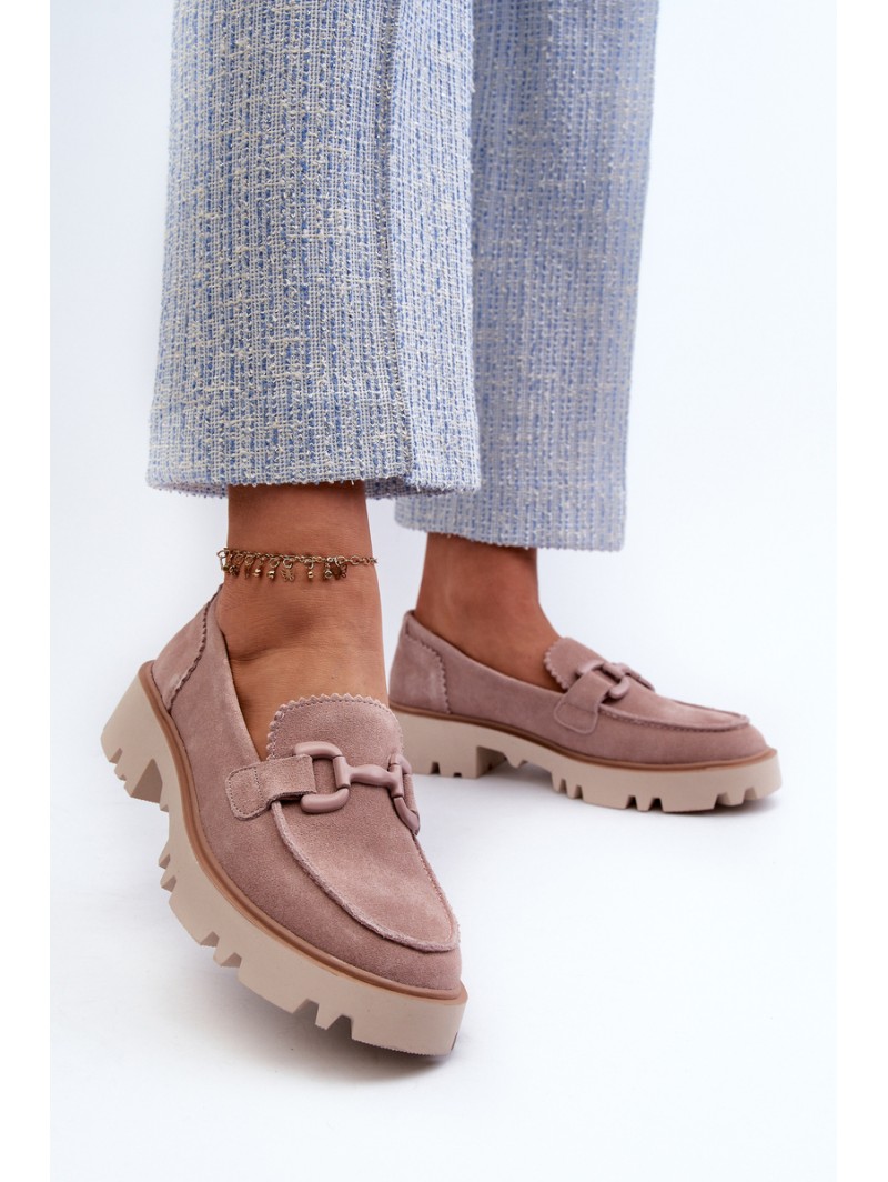 Women's Beige Suede Moccasins with Ornament D&A TW117 Beige