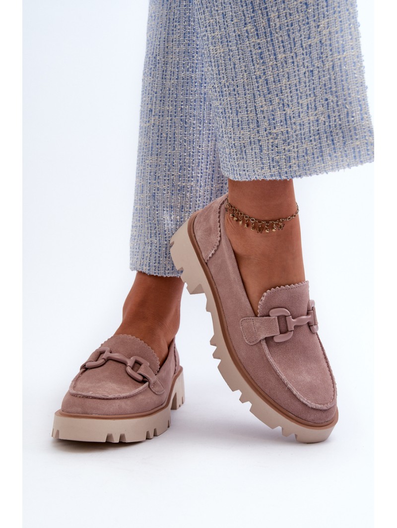 Women's Beige Suede Moccasins with Ornament D&A TW117 Beige
