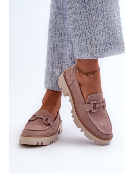 Women's Beige Suede Moccasins with Ornament D&A TW117 Beige