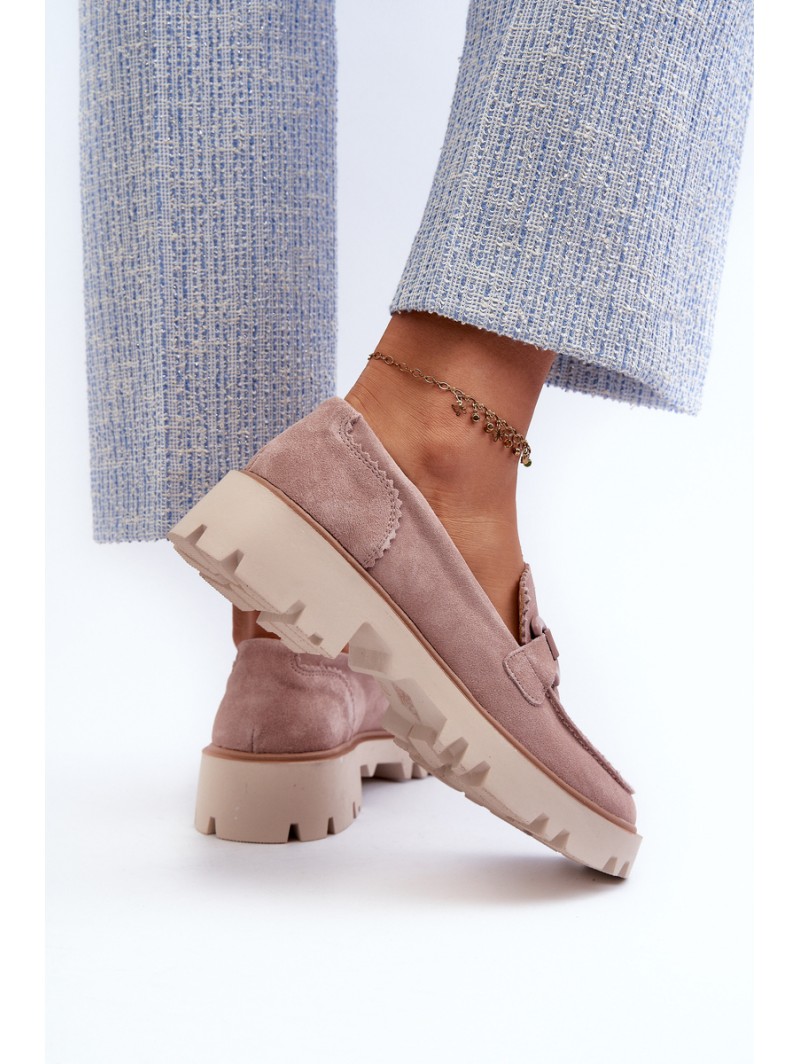 Women's Beige Suede Moccasins with Ornament D&A TW117 Beige
