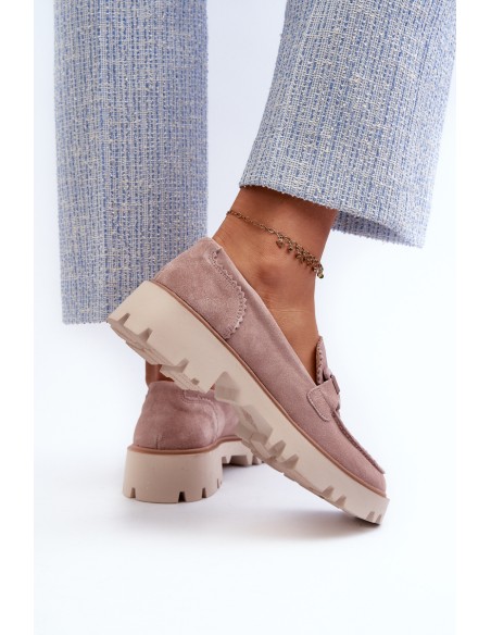 Women's Beige Suede Moccasins with Ornament D&A TW117 Beige