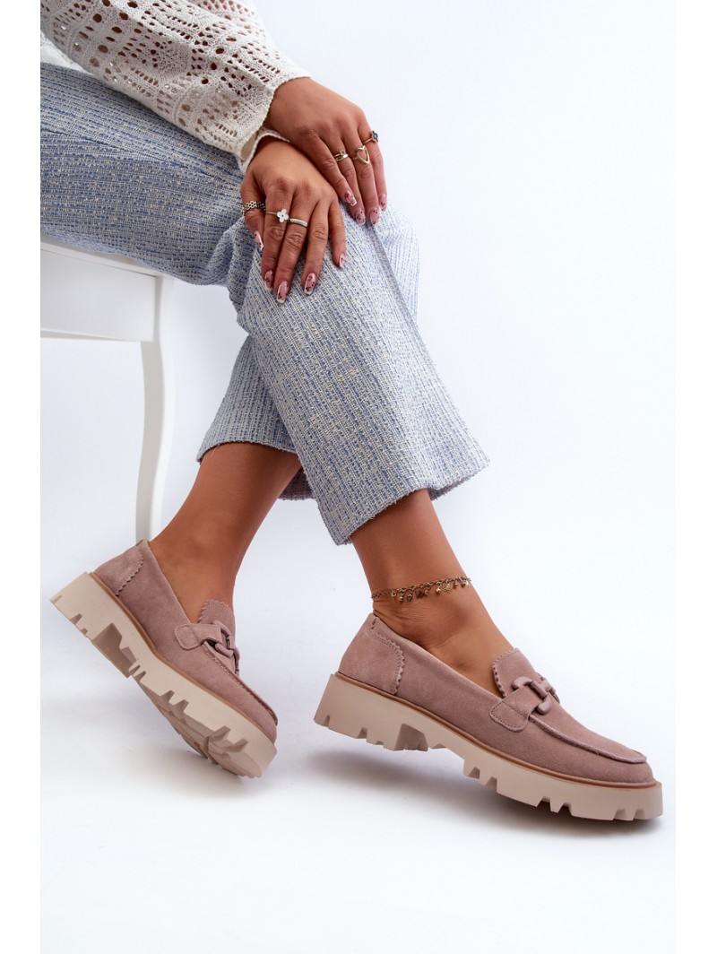 Women's Beige Suede Moccasins with Ornament D&A TW117 Beige