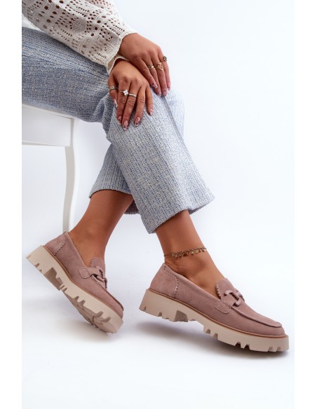 Women's Beige Suede Moccasins with Ornament D&A TW117 Beige