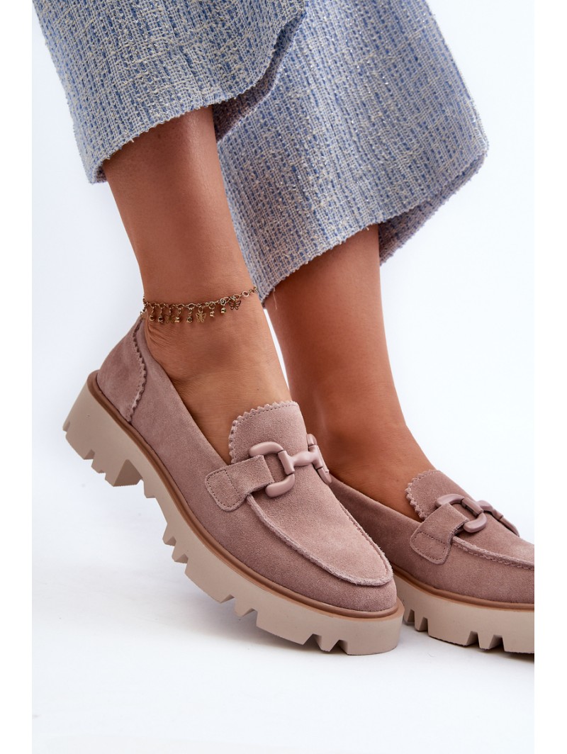 Women's Beige Suede Moccasins with Ornament D&A TW117 Beige