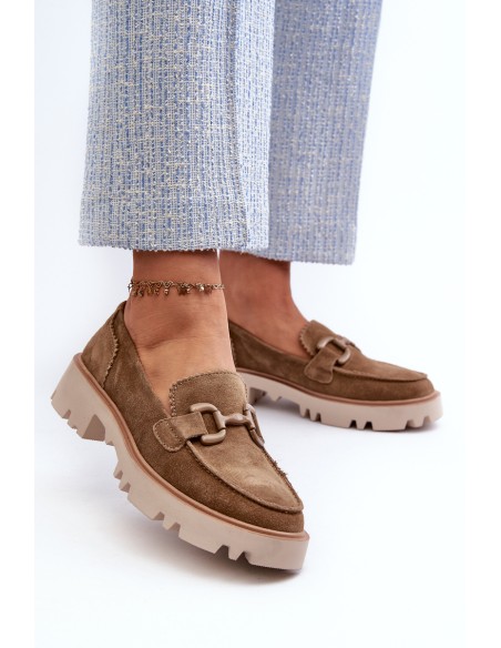 Women's Suede Moccasins with Decoration D&A TW117 Brown