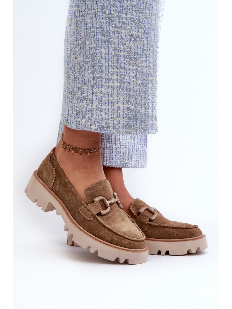 Women's Suede Moccasins with Decoration D&A TW117 Brown