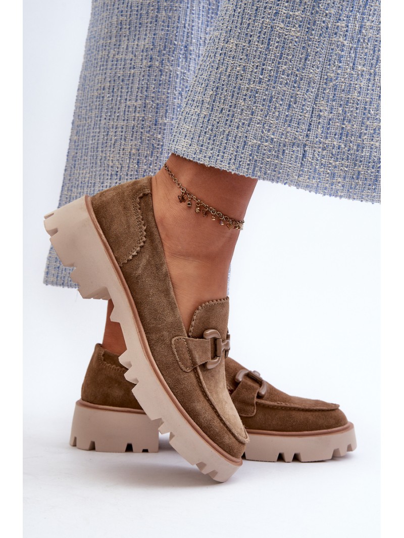 Women's Suede Moccasins with Decoration D&A TW117 Brown