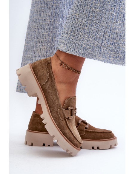 Women's Suede Moccasins with Decoration D&A TW117 Brown