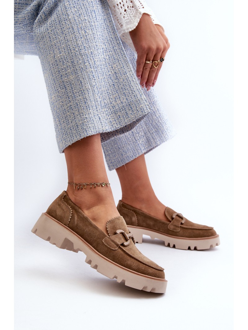 Women's Suede Moccasins with Decoration D&A TW117 Brown