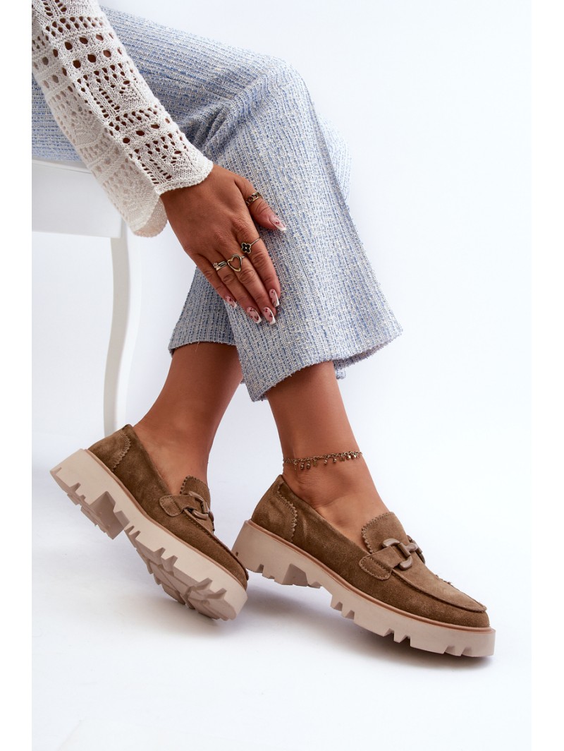 Women's Suede Moccasins with Decoration D&A TW117 Brown