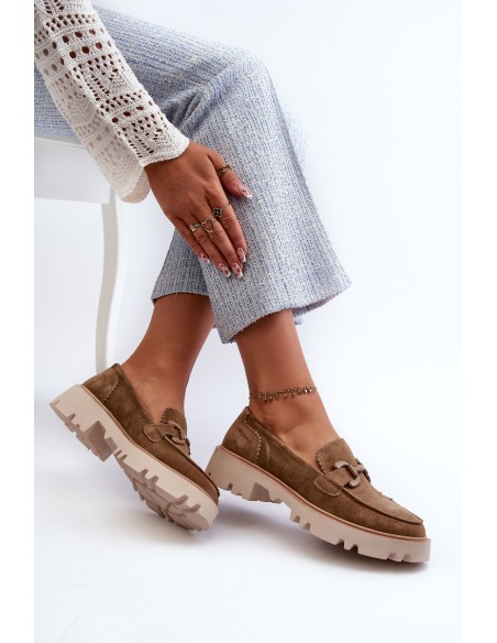 Women's Suede Moccasins with Decoration D&A TW117 Brown