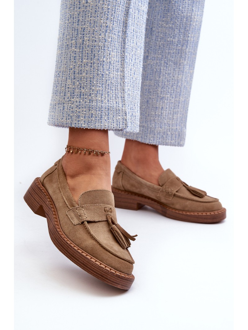 Women's Suede Loafers with Fringes D&A Brown