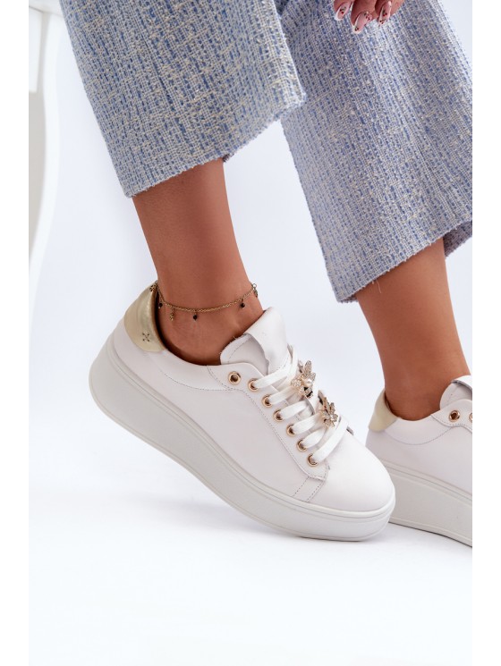 Women's Leather Platform Sneakers with Decorative Buttons D&A SN67 White 2