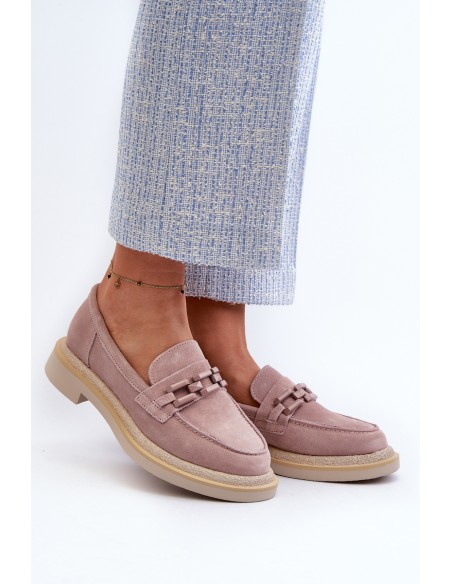 Women's Suede Loafers with Flat Heels and Decorative D&A TW101 Dirty Pink