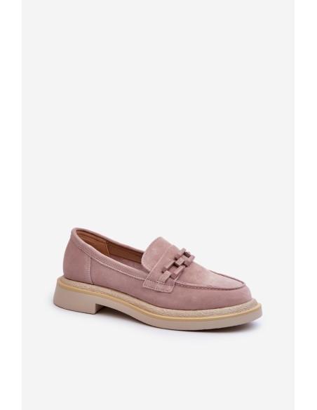 Women's Suede Loafers with Flat Heels and Decorative D&A TW101 Dirty Pink