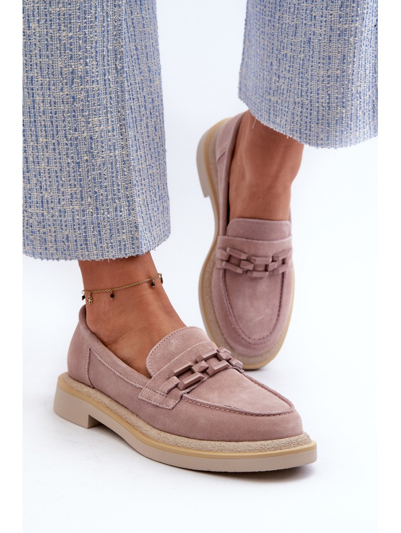 Women's Suede Loafers with Flat Heels and Decorative D&A TW101 Dirty Pink