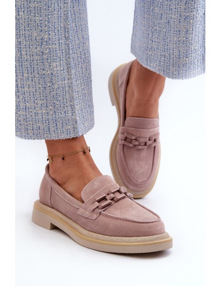 Women's Suede Loafers with Flat Heels and Decorative D&A TW101 Dirty Pink