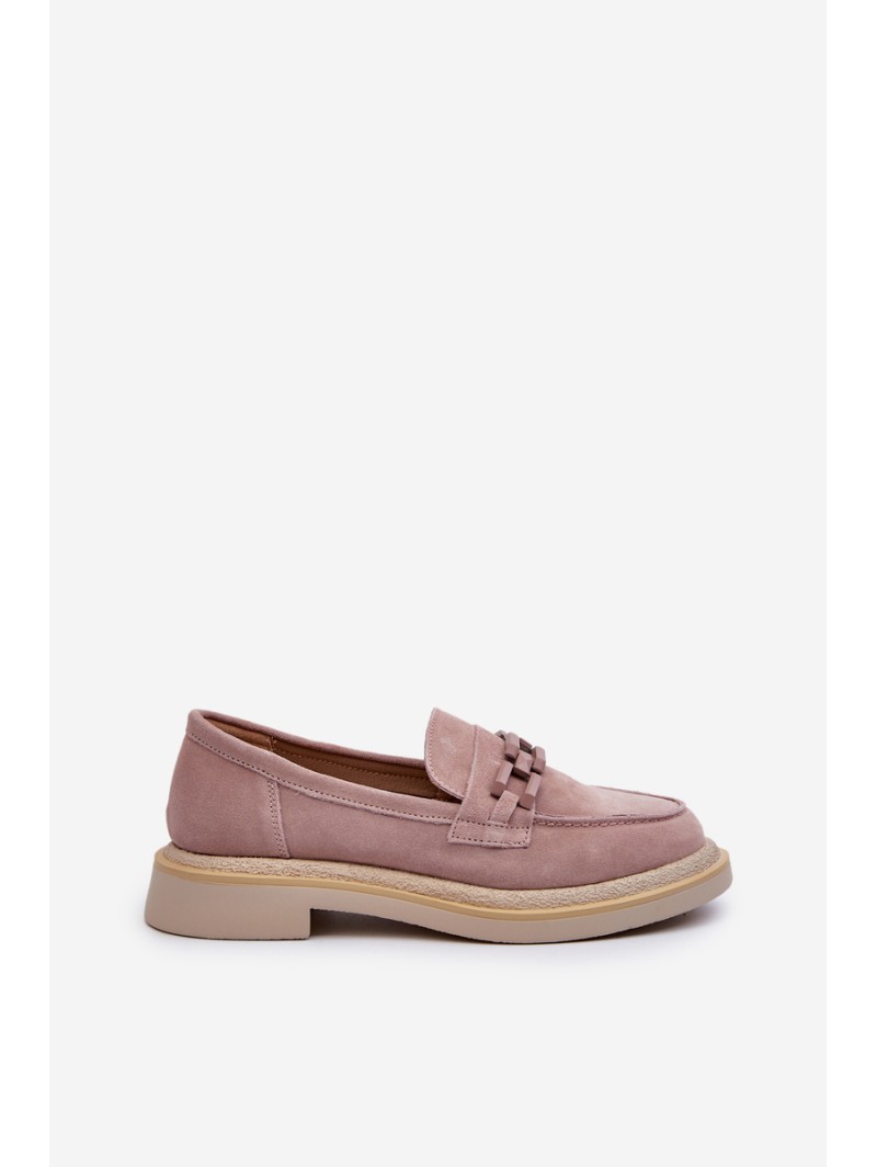 Women's Suede Loafers with Flat Heels and Decorative D&A TW101 Dirty Pink