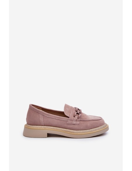 Women's Suede Loafers with Flat Heels and Decorative D&A TW101 Dirty Pink