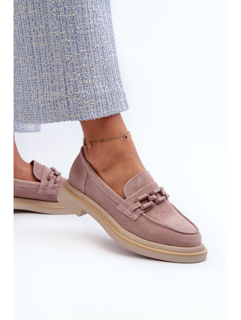 Women's Suede Loafers with Flat Heels and Decorative D&A TW101 Dirty Pink