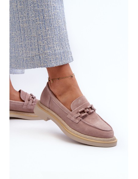 Women's Suede Loafers with Flat Heels and Decorative D&A TW101 Dirty Pink