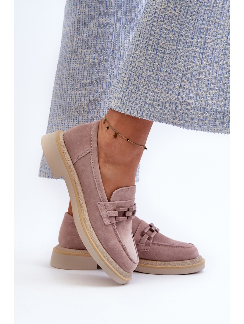 Women's Suede Loafers with Flat Heels and Decorative D&A TW101 Dirty Pink