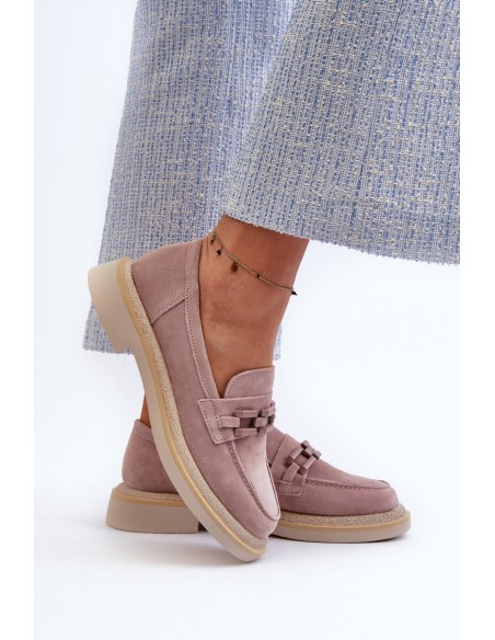 Women's Suede Loafers with Flat Heels and Decorative D&A TW101 Dirty Pink