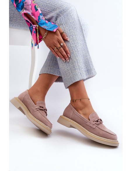 Women's Suede Loafers with Flat Heels and Decorative D&A TW101 Dirty Pink