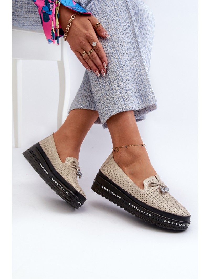 Shiny Women's Leather Loafers on Platform S.Barski LR400 Golden