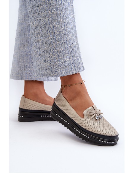 Shiny Women's Leather Loafers on Platform S.Barski LR400 Golden