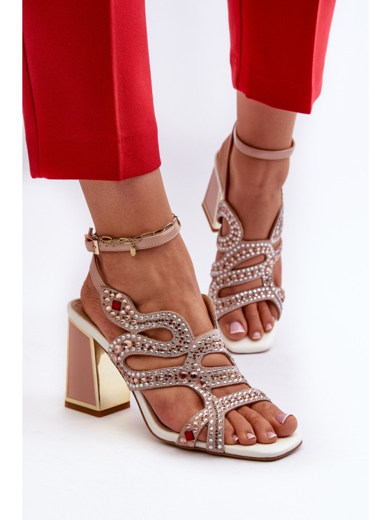 Women's Embellished Sandals with Stiletto Heel D&A CR952 Pink