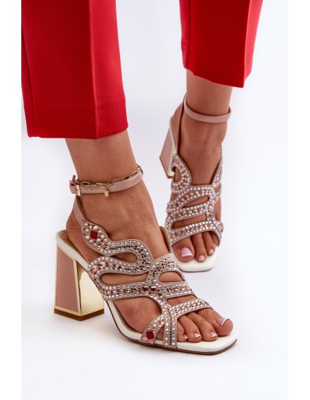 Women's Embellished Sandals with Stiletto Heel D&A CR952 Pink