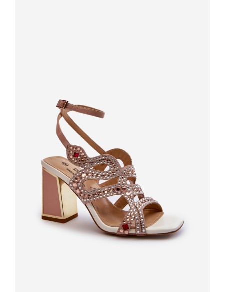 Women's Embellished Sandals with Stiletto Heel D&A CR952 Pink