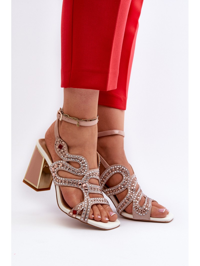 Women's Embellished Sandals with Stiletto Heel D&A CR952 Pink