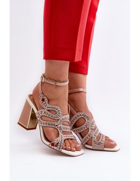 Women's Embellished Sandals with Stiletto Heel D&A CR952 Pink