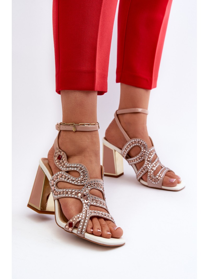 Women's Embellished Sandals with Stiletto Heel D&A CR952 Pink
