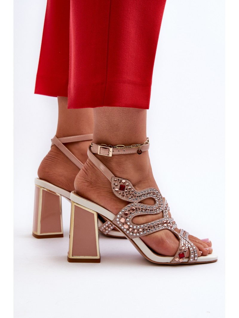Women's Embellished Sandals with Stiletto Heel D&A CR952 Pink