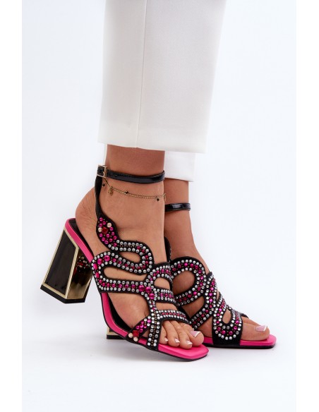 Decorated Women's Sandals with Heel D&A CR952 Black