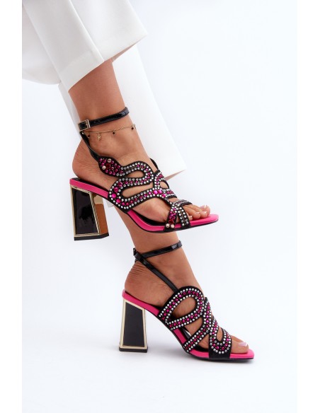 Decorated Women's Sandals with Heel D&A CR952 Black