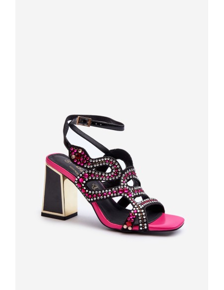 Decorated Women's Sandals with Heel D&A CR952 Black