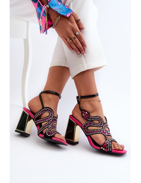 Decorated Women's Sandals with Heel D&A CR952 Black