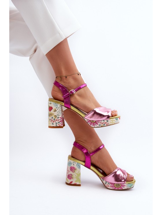 Women's Flower Print Stiletto Sandals D&A CR980 Pink 2