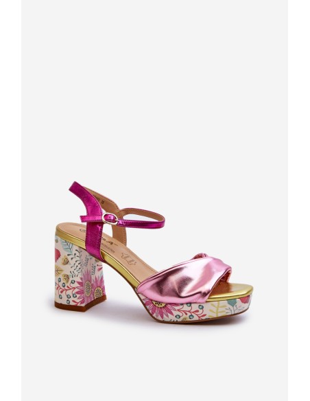 Women's Flower Print Stiletto Sandals D&A CR980 Pink