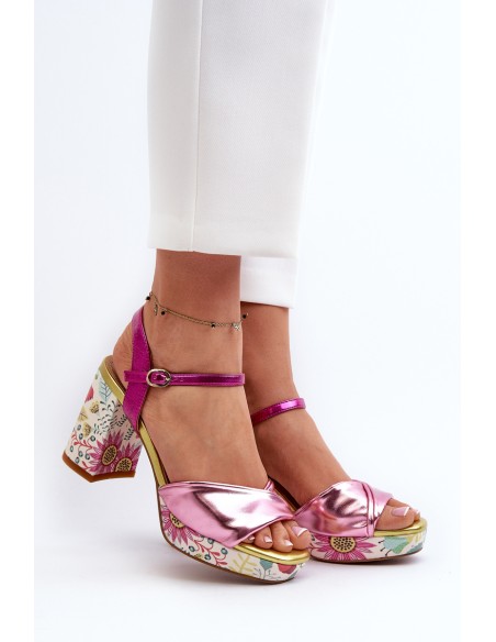 Women's Flower Print Stiletto Sandals D&A CR980 Pink