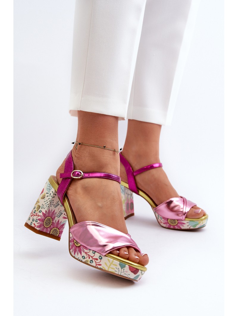 Women's Flower Print Stiletto Sandals D&A CR980 Pink