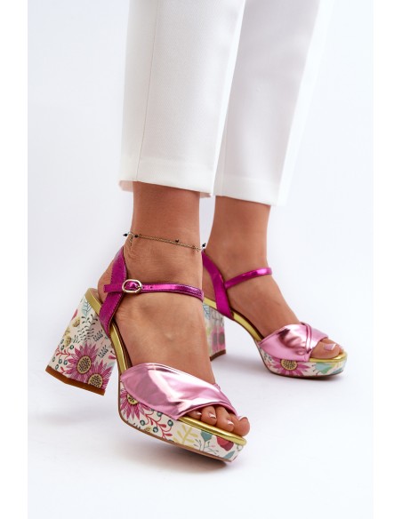 Women's Flower Print Stiletto Sandals D&A CR980 Pink