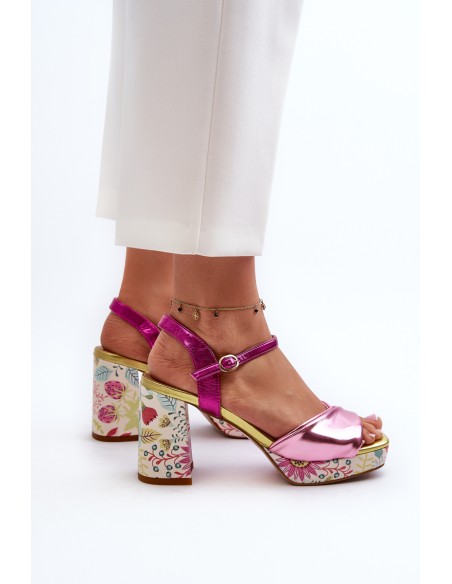 Women's Flower Print Stiletto Sandals D&A CR980 Pink