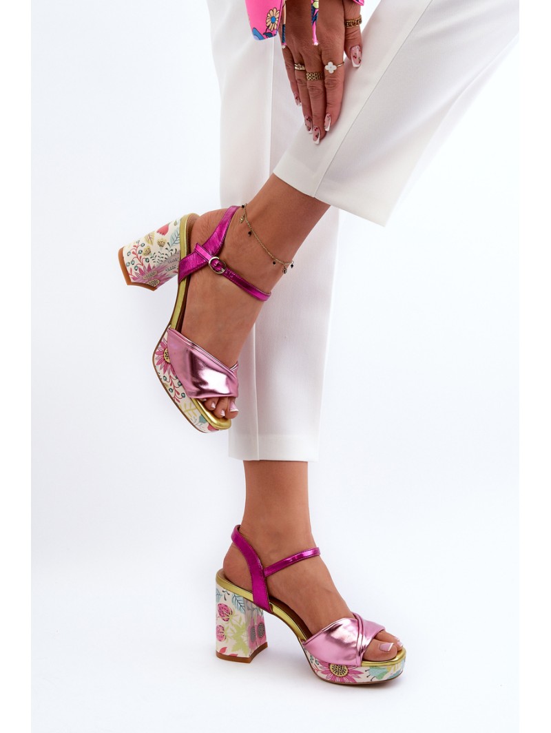 Women's Flower Print Stiletto Sandals D&A CR980 Pink