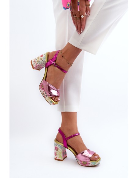 Women's Flower Print Stiletto Sandals D&A CR980 Pink