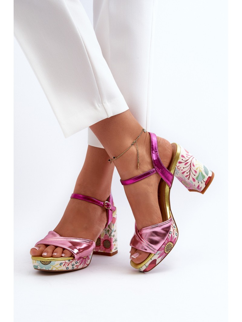 Women's Flower Print Stiletto Sandals D&A CR980 Pink